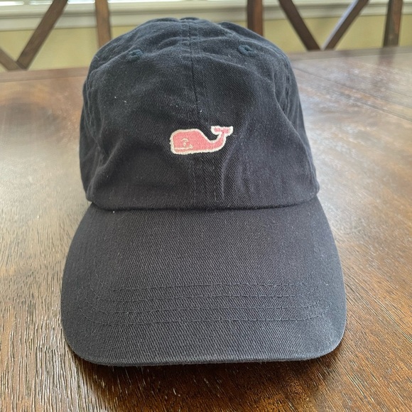 Vineyard Vines Classic Logo Pink Whale Baseball Hat Navy Strapback Dad Golf Cap - Picture 1 of 7